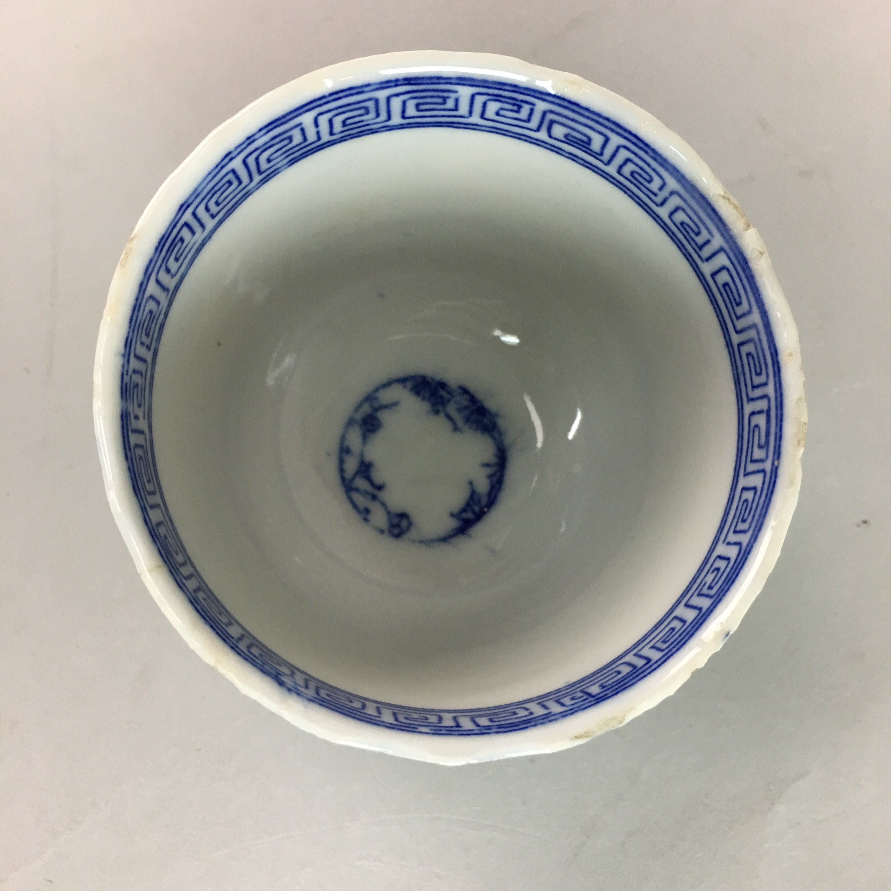 Japanese Sometsuke Porcelain Teacup Vtg Yunomi Sencha Blue Floral Design PT388