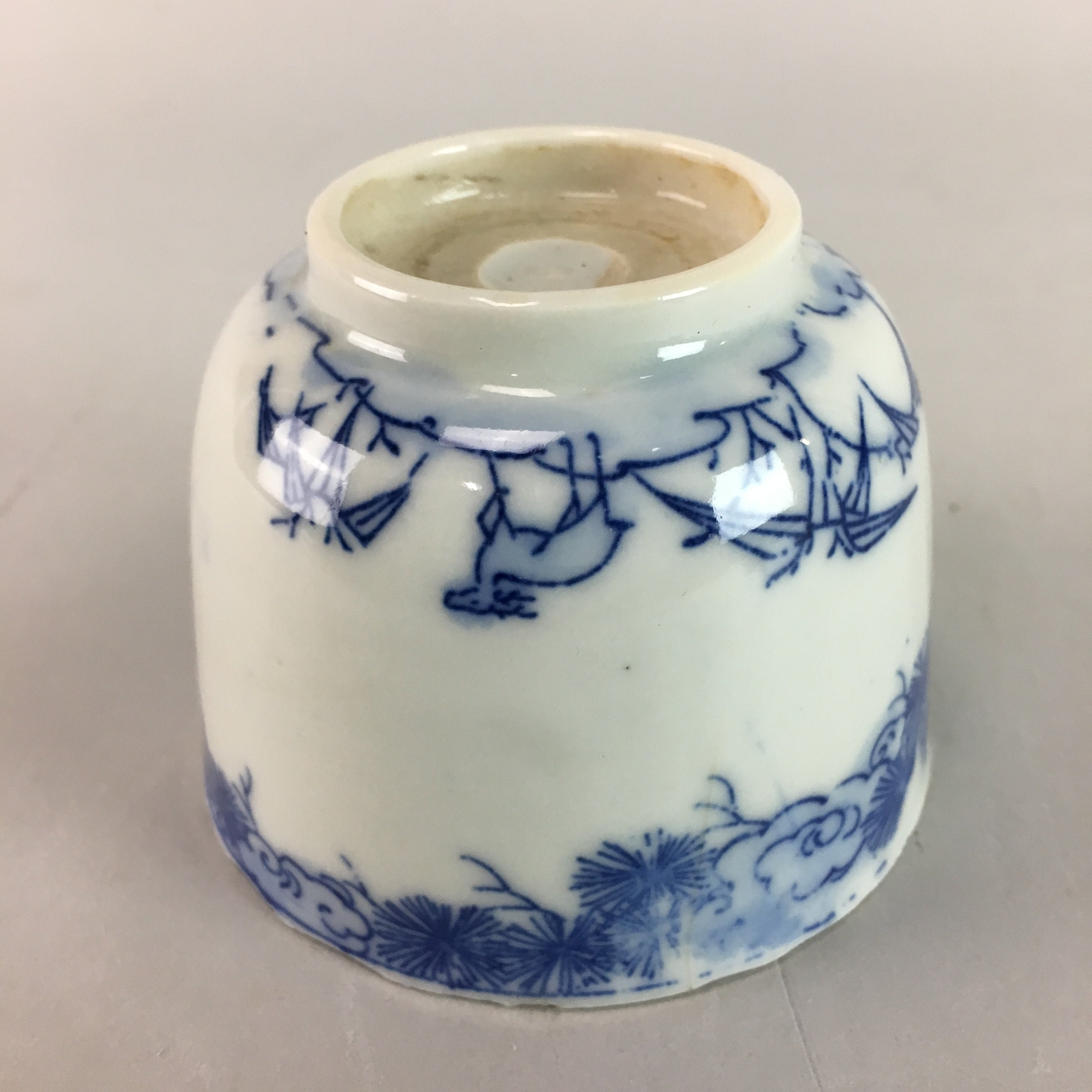 Japanese Sometsuke Porcelain Teacup Vtg Yunomi Sencha Blue Floral Design PT388