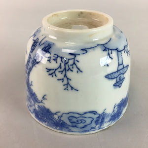 Japanese Sometsuke Porcelain Teacup Vtg Yunomi Sencha Blue Floral Design PT388