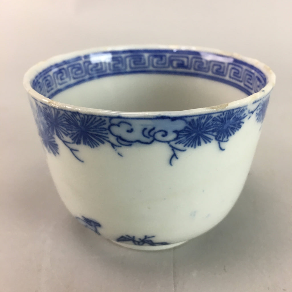 Japanese Sometsuke Porcelain Teacup Vtg Yunomi Sencha Blue Floral Design PT388