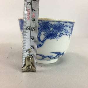 Japanese Sometsuke Porcelain Teacup Vtg Yunomi Sencha Blue Floral Design PT390