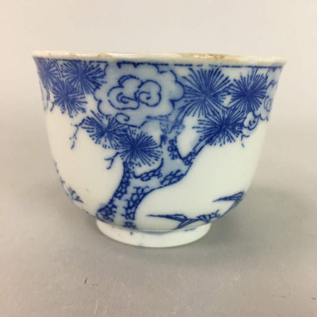 Japanese Sometsuke Porcelain Teacup Vtg Yunomi Sencha Blue Floral Design PT390