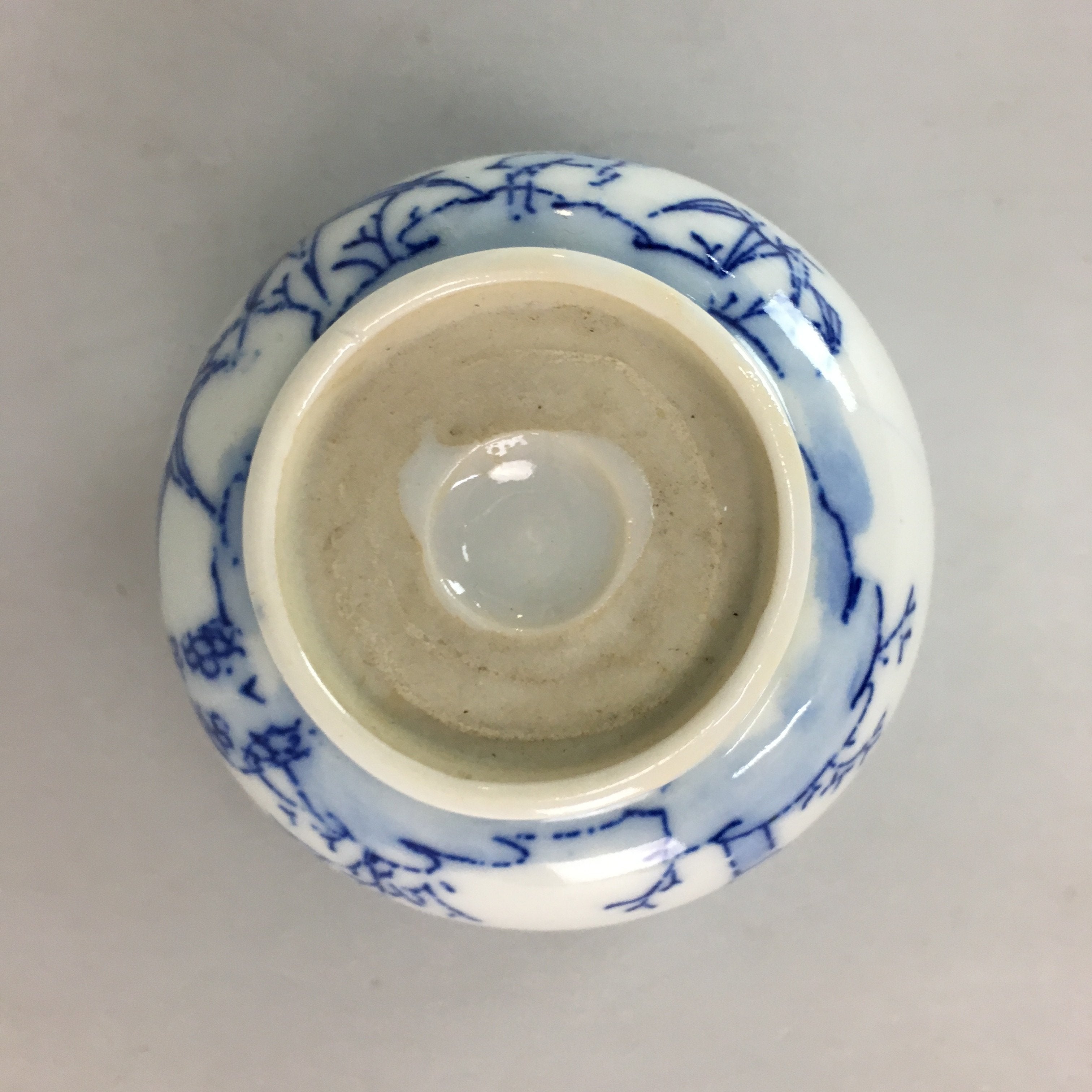 Japanese Sometsuke Porcelain Teacup Vtg Yunomi Sencha Blue Floral Design PT390