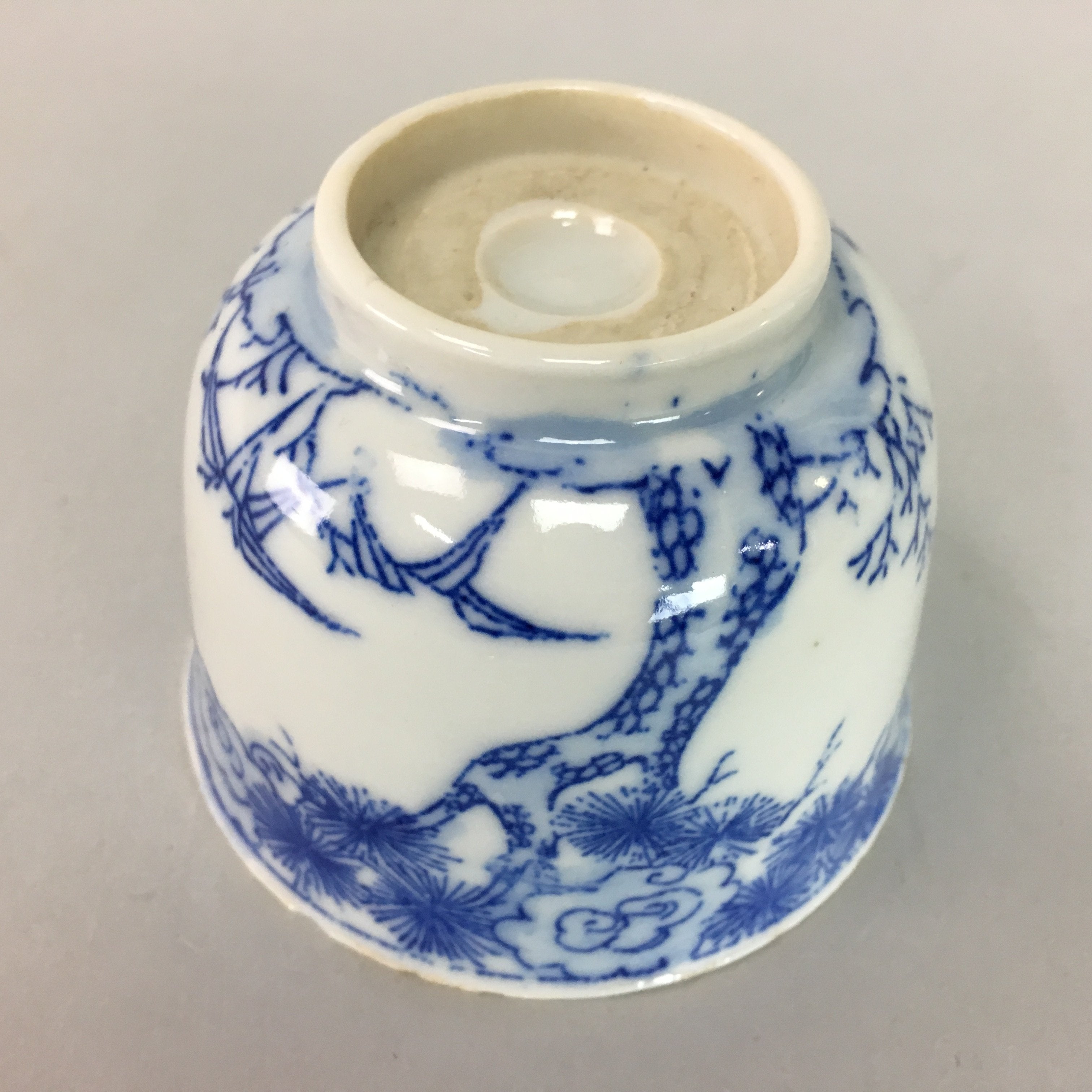 Japanese Sometsuke Porcelain Teacup Vtg Yunomi Sencha Blue Floral Design PT390