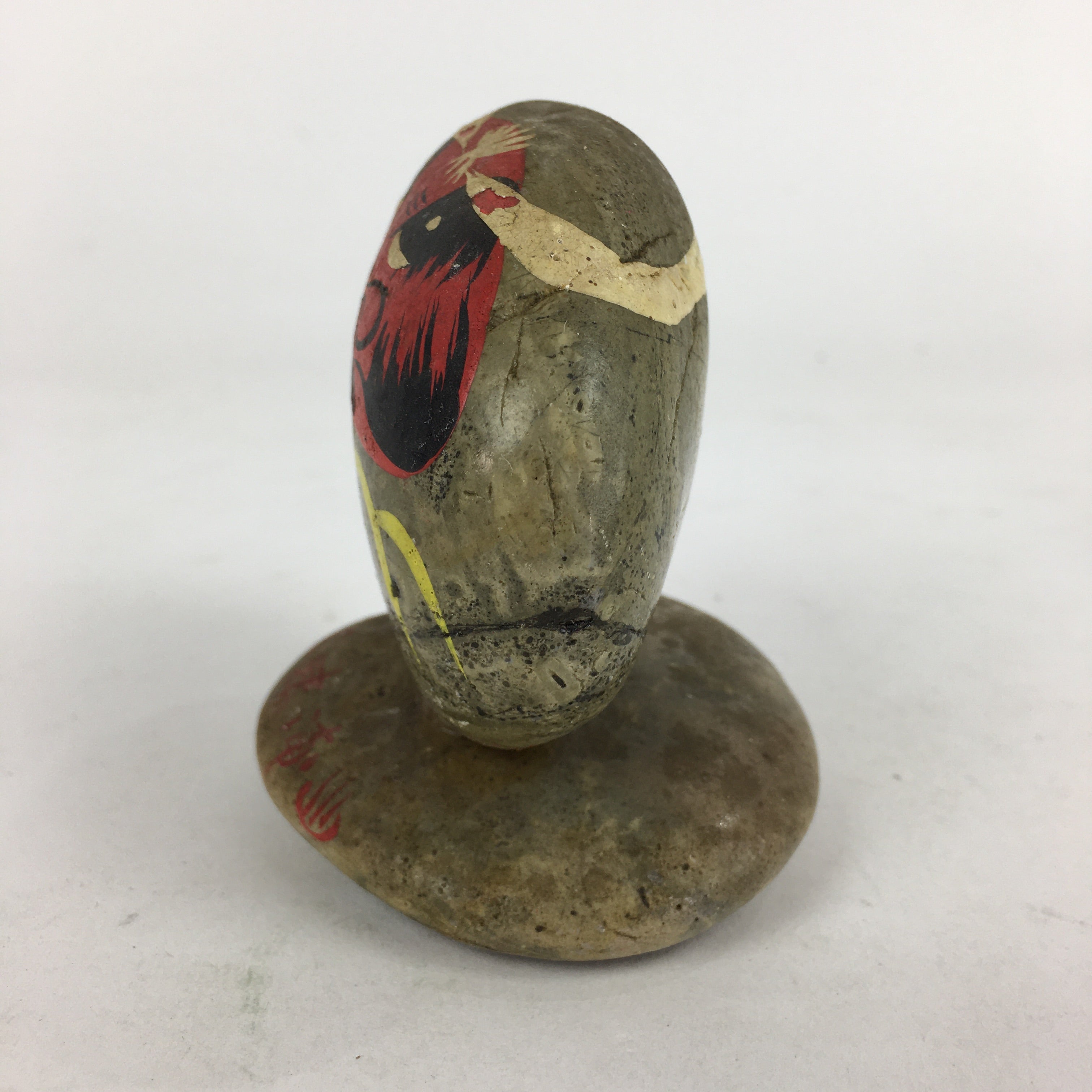 Japanese Stone Art Figurine Vtg Gray Hand-painted Daruma Ornament KF575