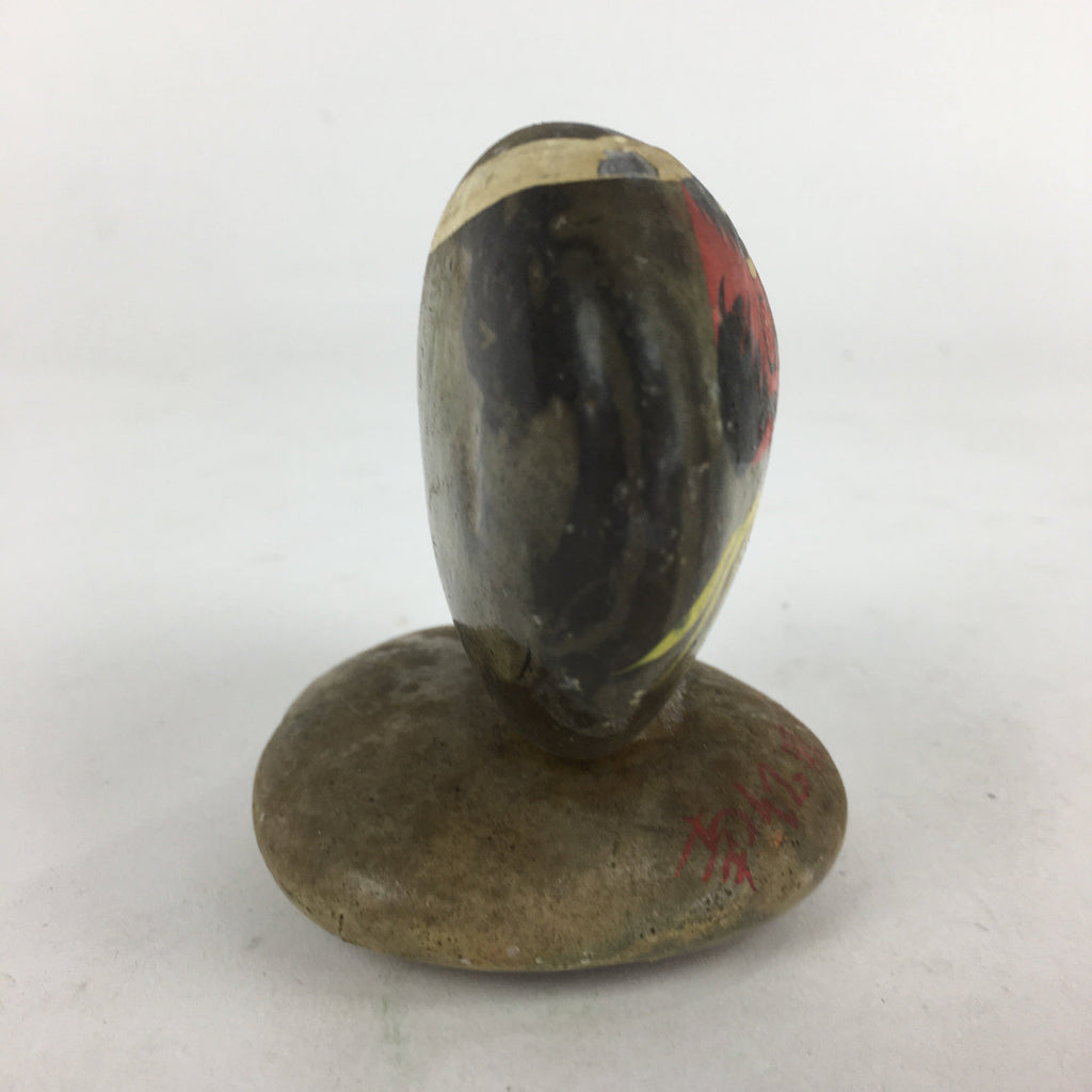Japanese Stone Art Figurine Vtg Gray Hand-painted Daruma Ornament KF575