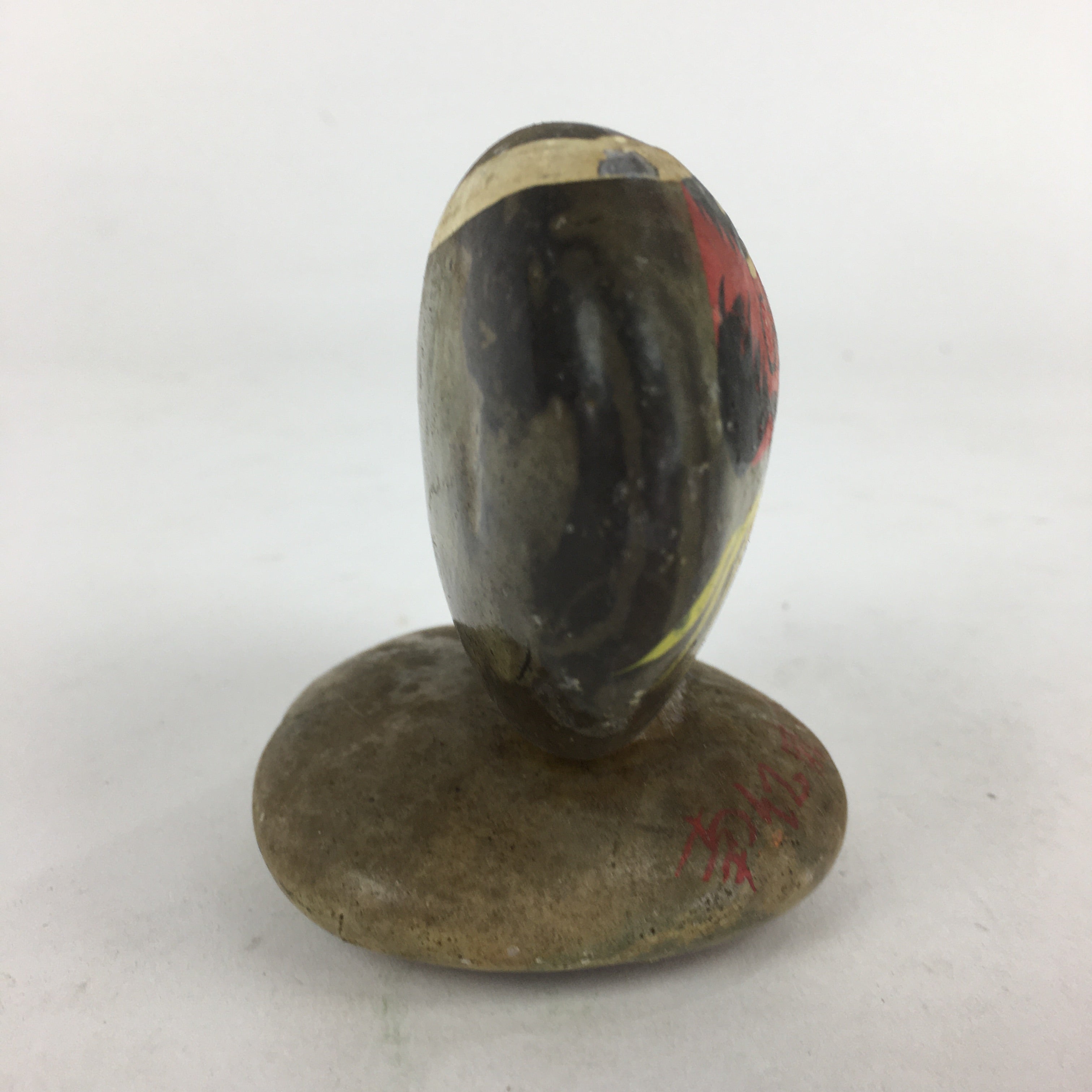 Japanese Stone Art Figurine Vtg Gray Hand-painted Daruma Ornament KF575