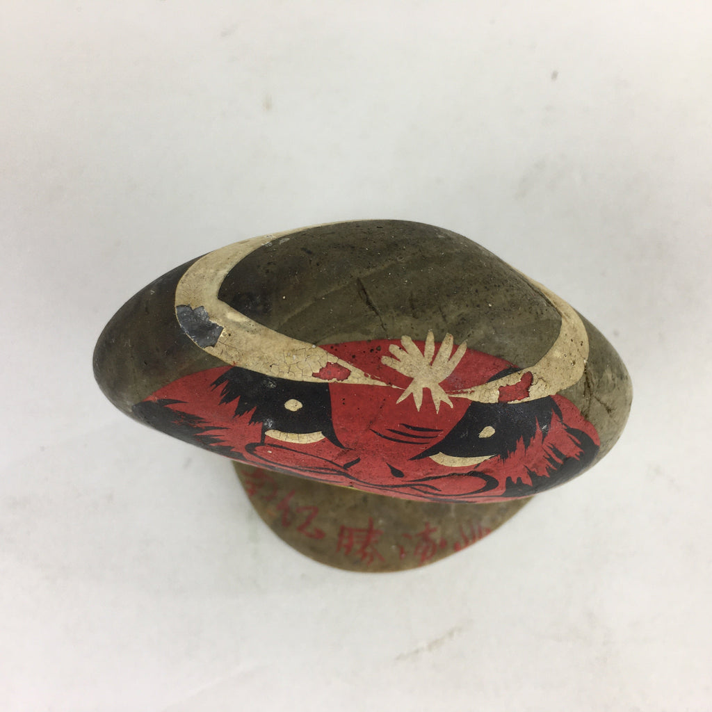Japanese Stone Art Figurine Vtg Gray Hand-painted Daruma Ornament KF575