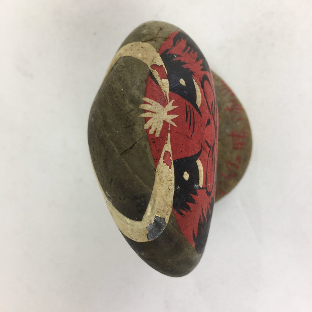 Japanese Stone Art Figurine Vtg Gray Hand-painted Daruma Ornament KF575