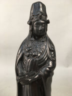 Japanese Stone Buddhist Statue Vtg Female Kannon Bosatsu Black BD607