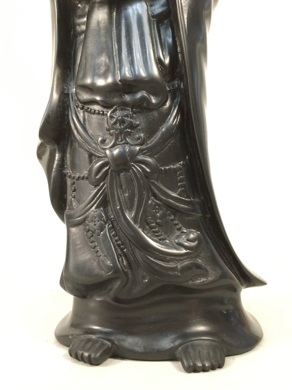 Japanese Stone Buddhist Statue Vtg Female Kannon Bosatsu Black BD607