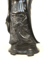 Japanese Stone Buddhist Statue Vtg Female Kannon Bosatsu Black BD607
