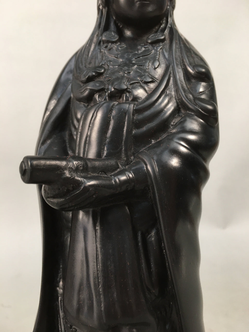 Japanese Stone Buddhist Statue Vtg Female Kannon Bosatsu Black BD607