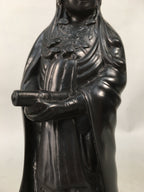 Japanese Stone Buddhist Statue Vtg Female Kannon Bosatsu Black BD607