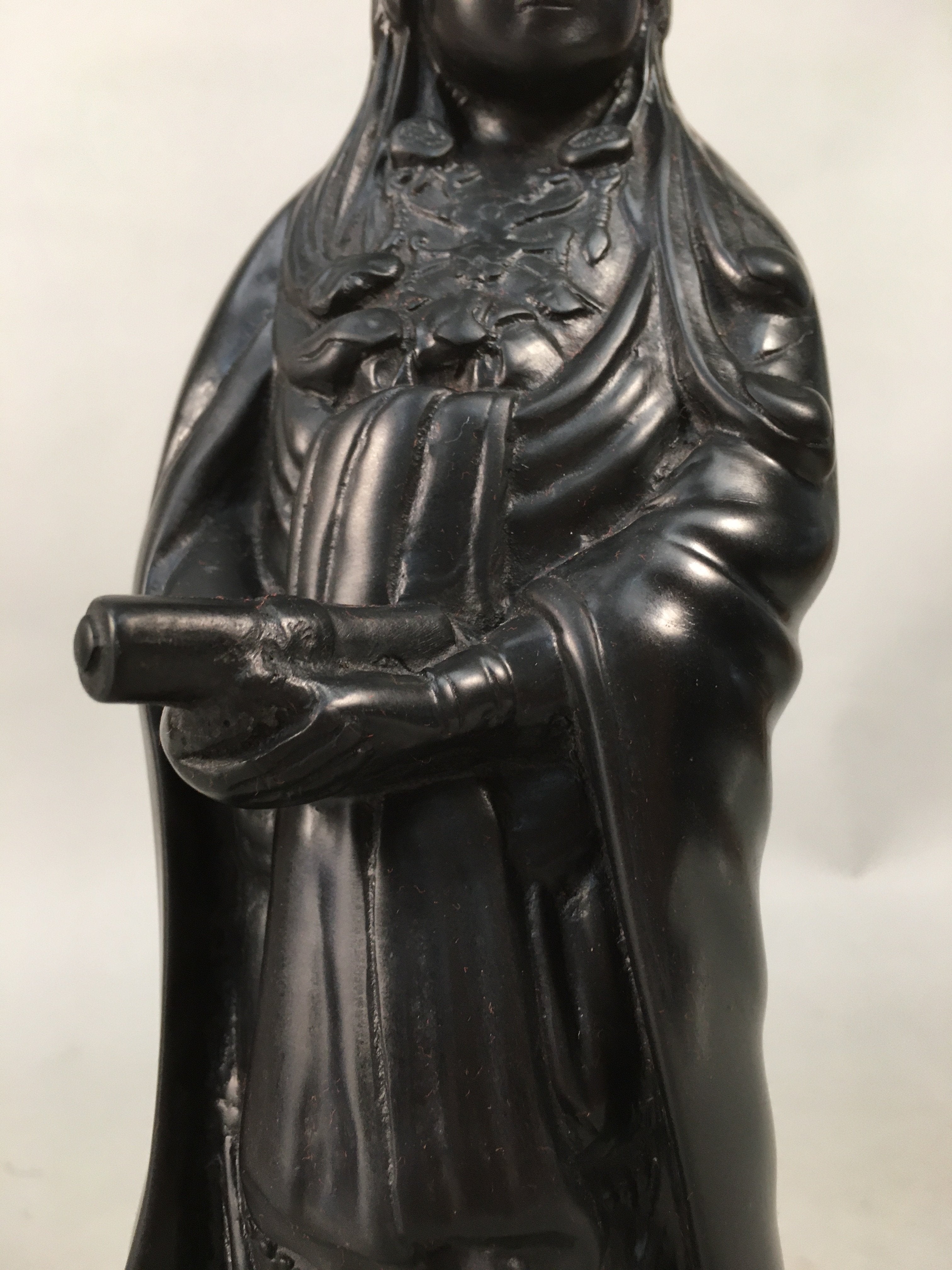 Japanese Stone Buddhist Statue Vtg Female Kannon Bosatsu Black BD607