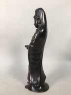 Japanese Stone Buddhist Statue Vtg Female Kannon Bosatsu Black BD607