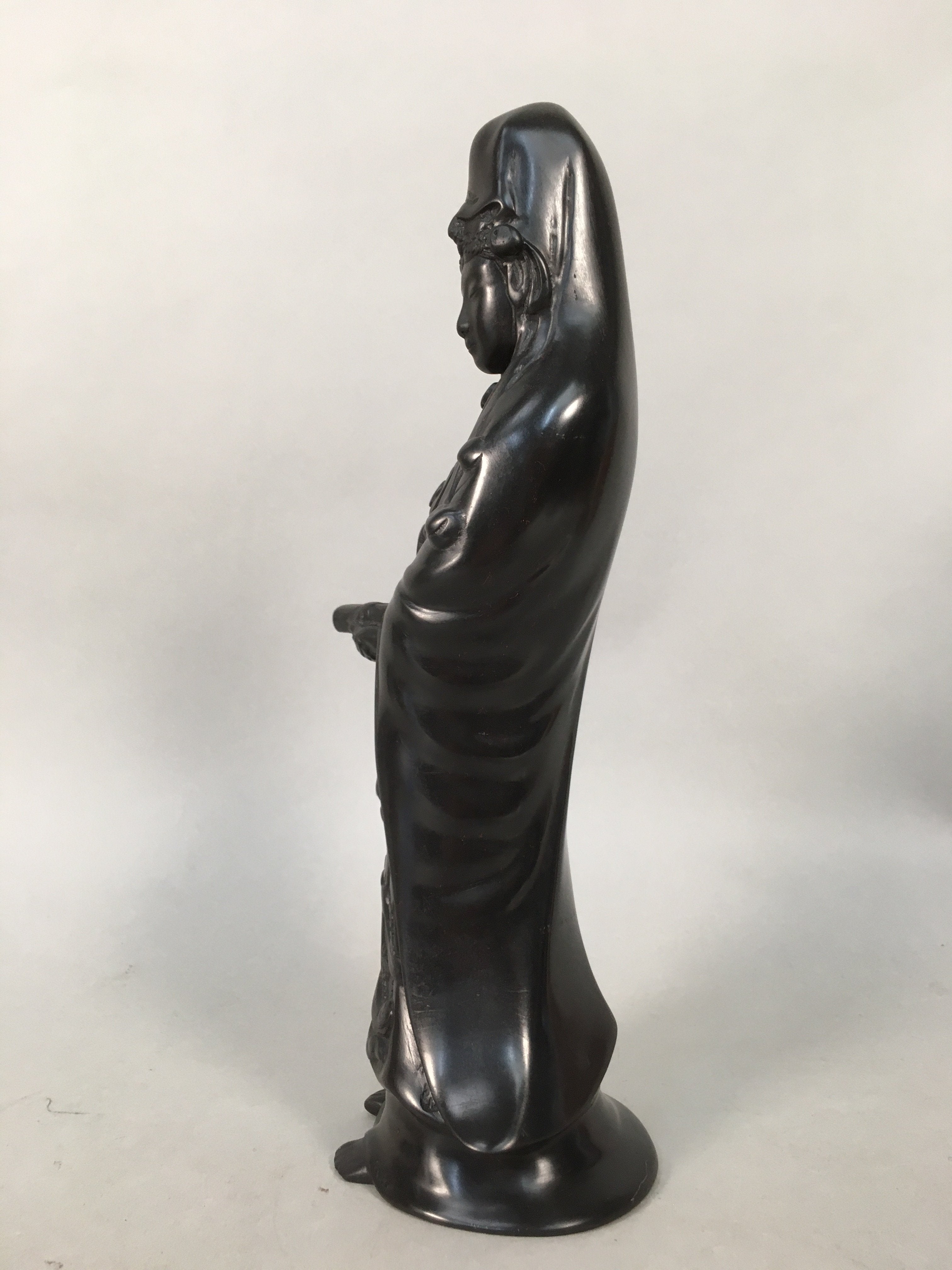 Japanese Stone Buddhist Statue Vtg Female Kannon Bosatsu Black BD607
