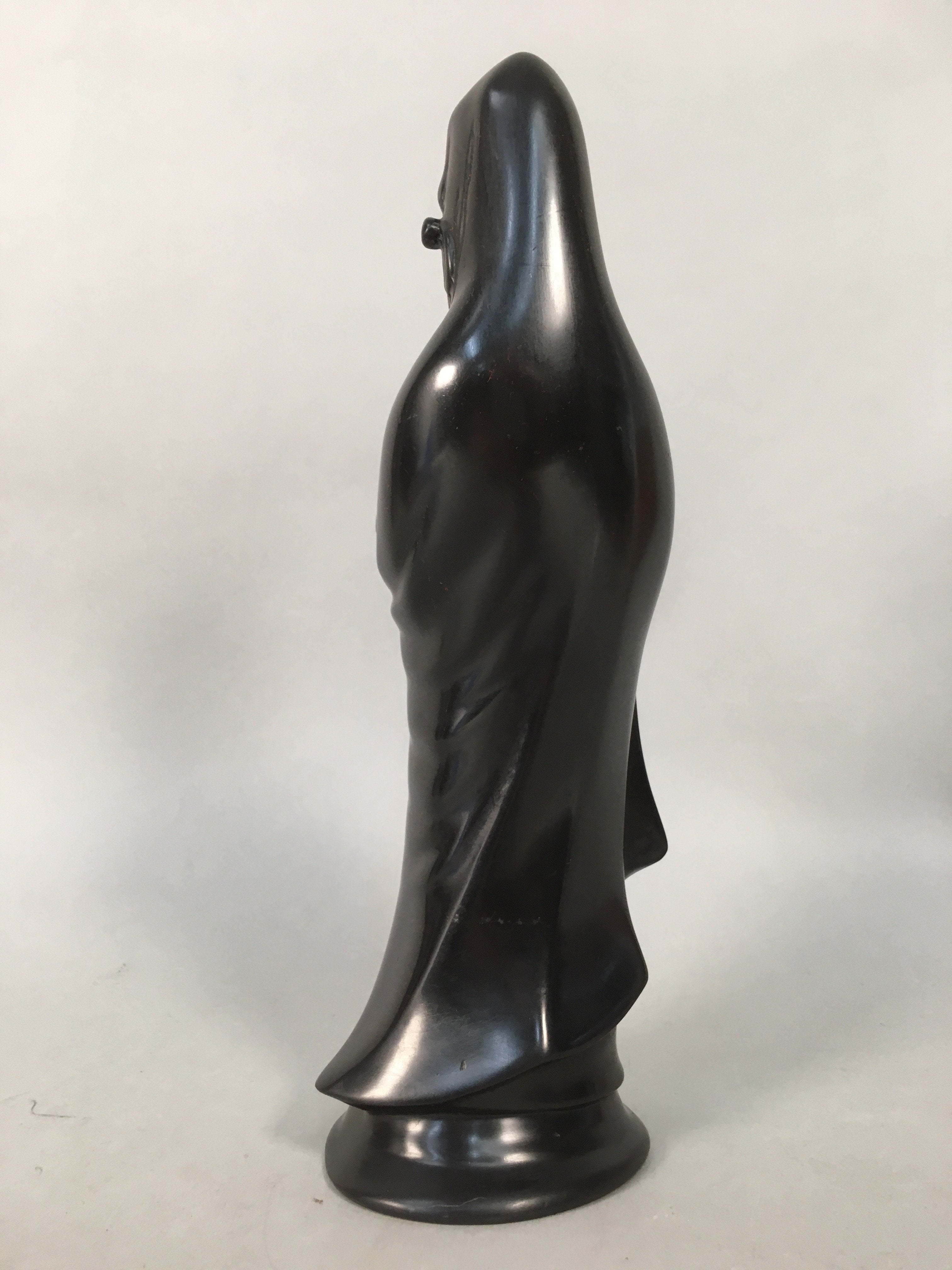 Japanese Stone Buddhist Statue Vtg Female Kannon Bosatsu Black BD607