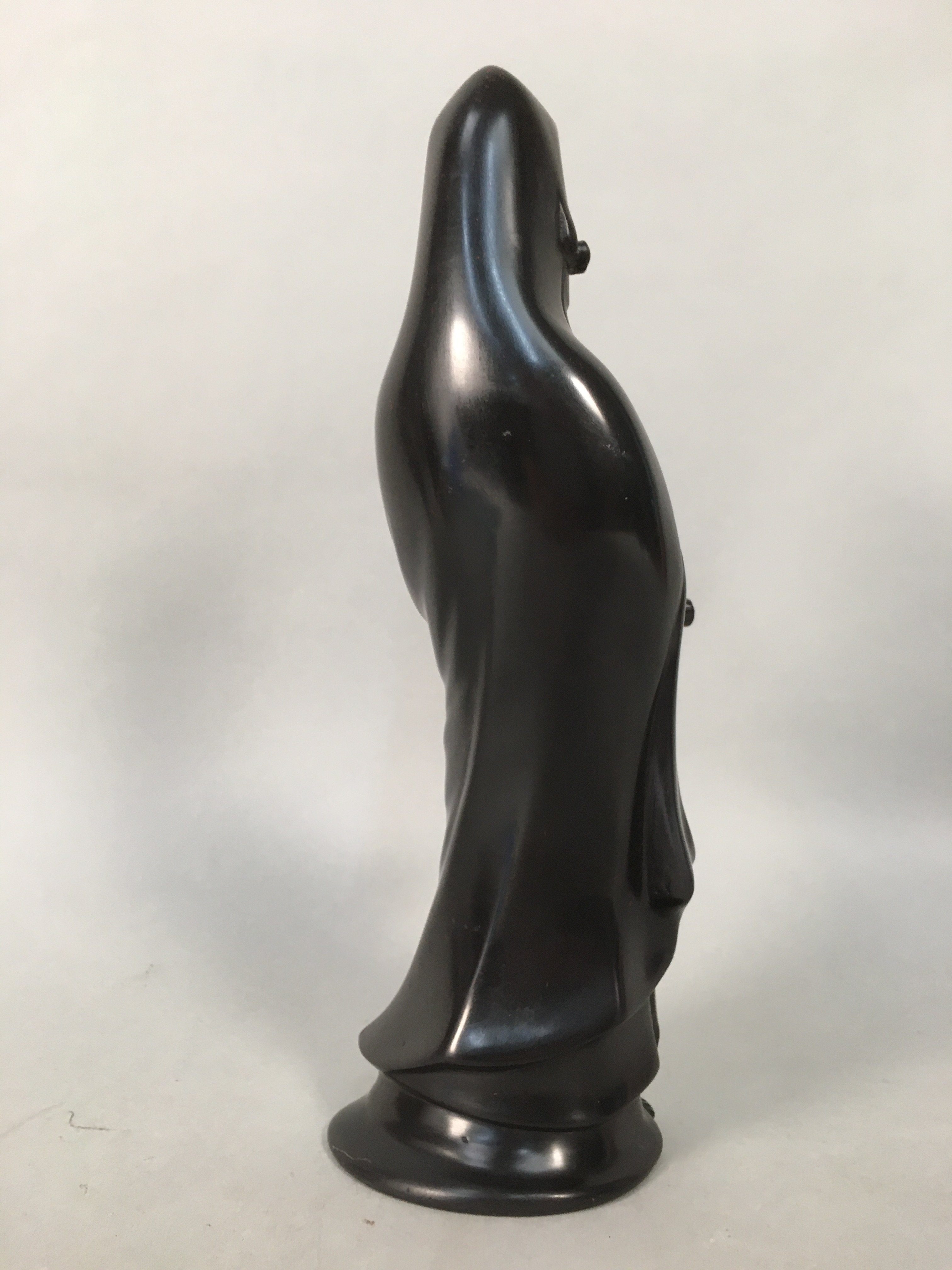 Japanese Stone Buddhist Statue Vtg Female Kannon Bosatsu Black BD607