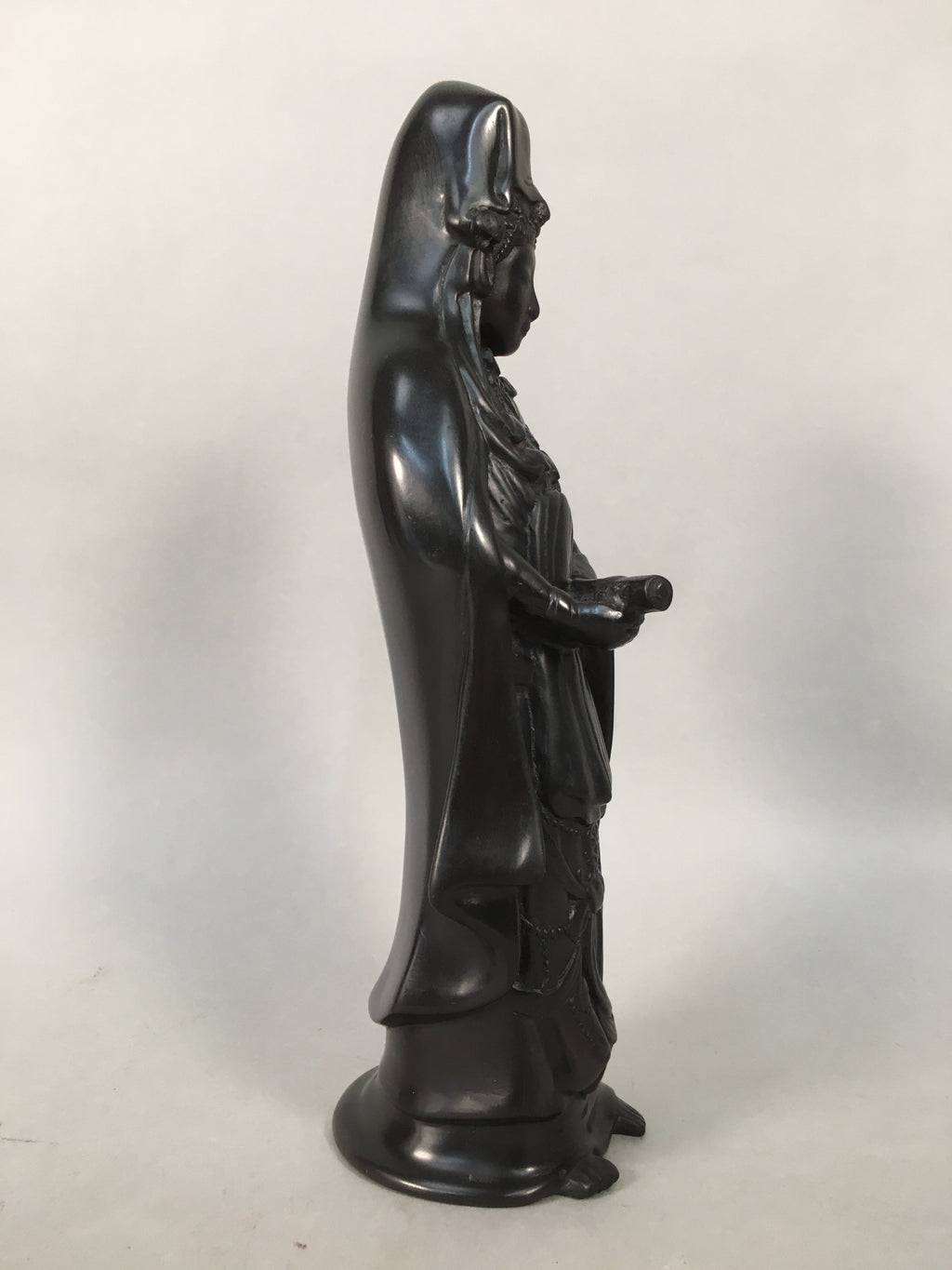 Japanese Stone Buddhist Statue Vtg Female Kannon Bosatsu Black BD607