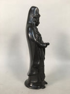 Japanese Stone Buddhist Statue Vtg Female Kannon Bosatsu Black BD607