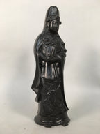 Japanese Stone Buddhist Statue Vtg Female Kannon Bosatsu Black BD607