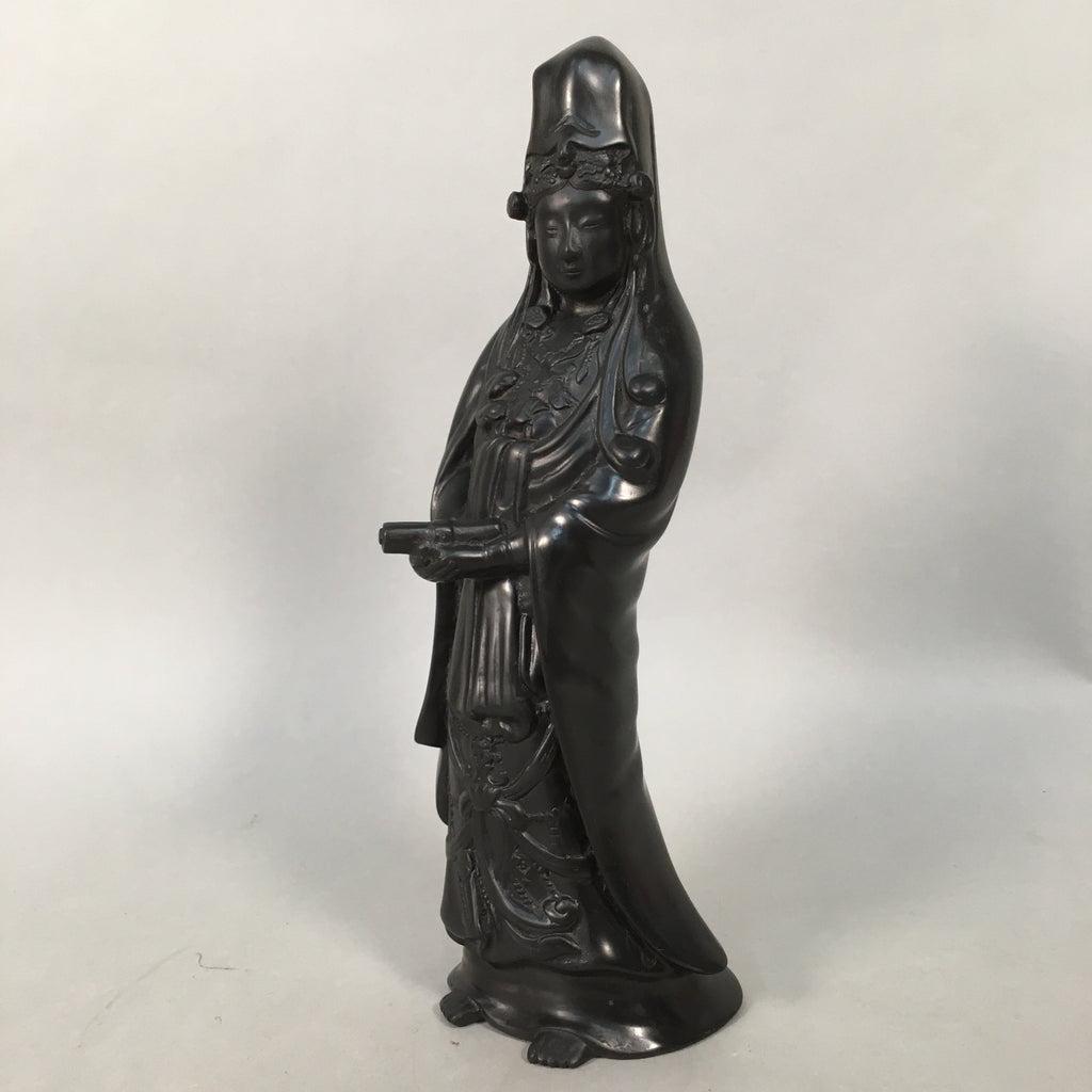 Japanese Stone Buddhist Statue Vtg Female Kannon Bosatsu Black BD607