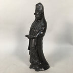 Japanese Stone Buddhist Statue Vtg Female Kannon Bosatsu Black BD607