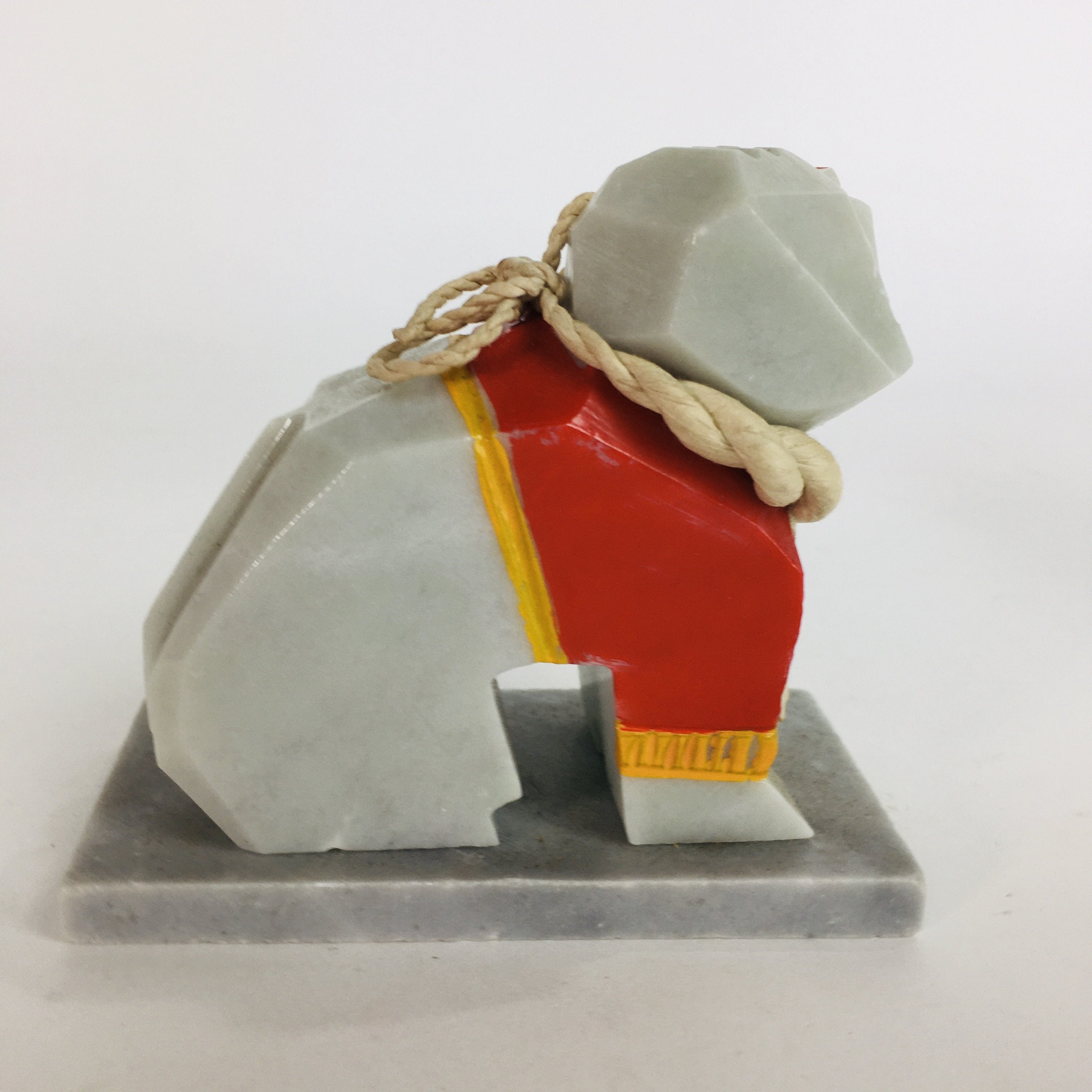 Japanese Stone Fighting Dog Figurine Vtg Kokeshi doll Gray Stone Sculpture KF56