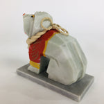 Japanese Stone Fighting Dog Figurine Vtg Kokeshi doll Gray Stone Sculpture KF56