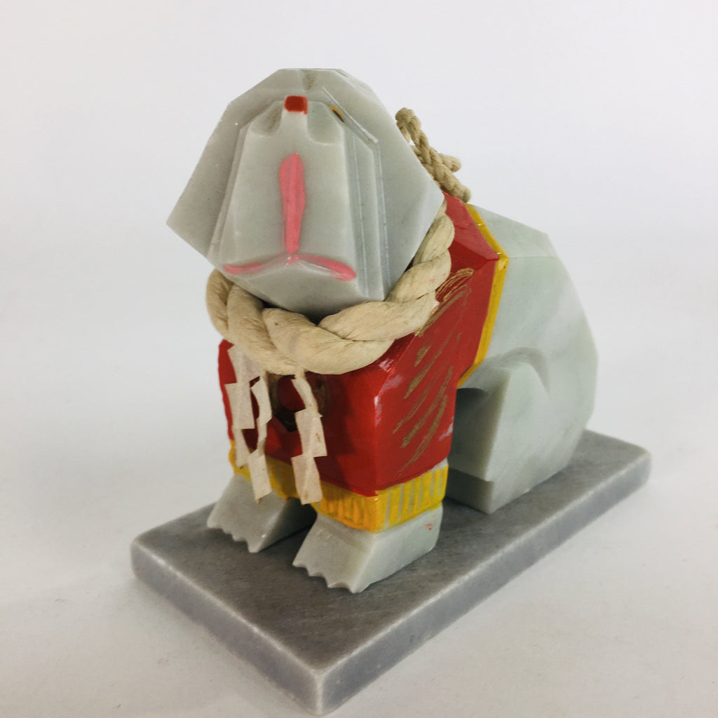 Japanese Stone Fighting Dog Figurine Vtg Kokeshi doll Gray Stone Sculpture KF56