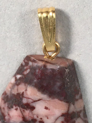 Japanese Stone Pendant Vtg Purple Shiny Triangle Gold Parts JK56