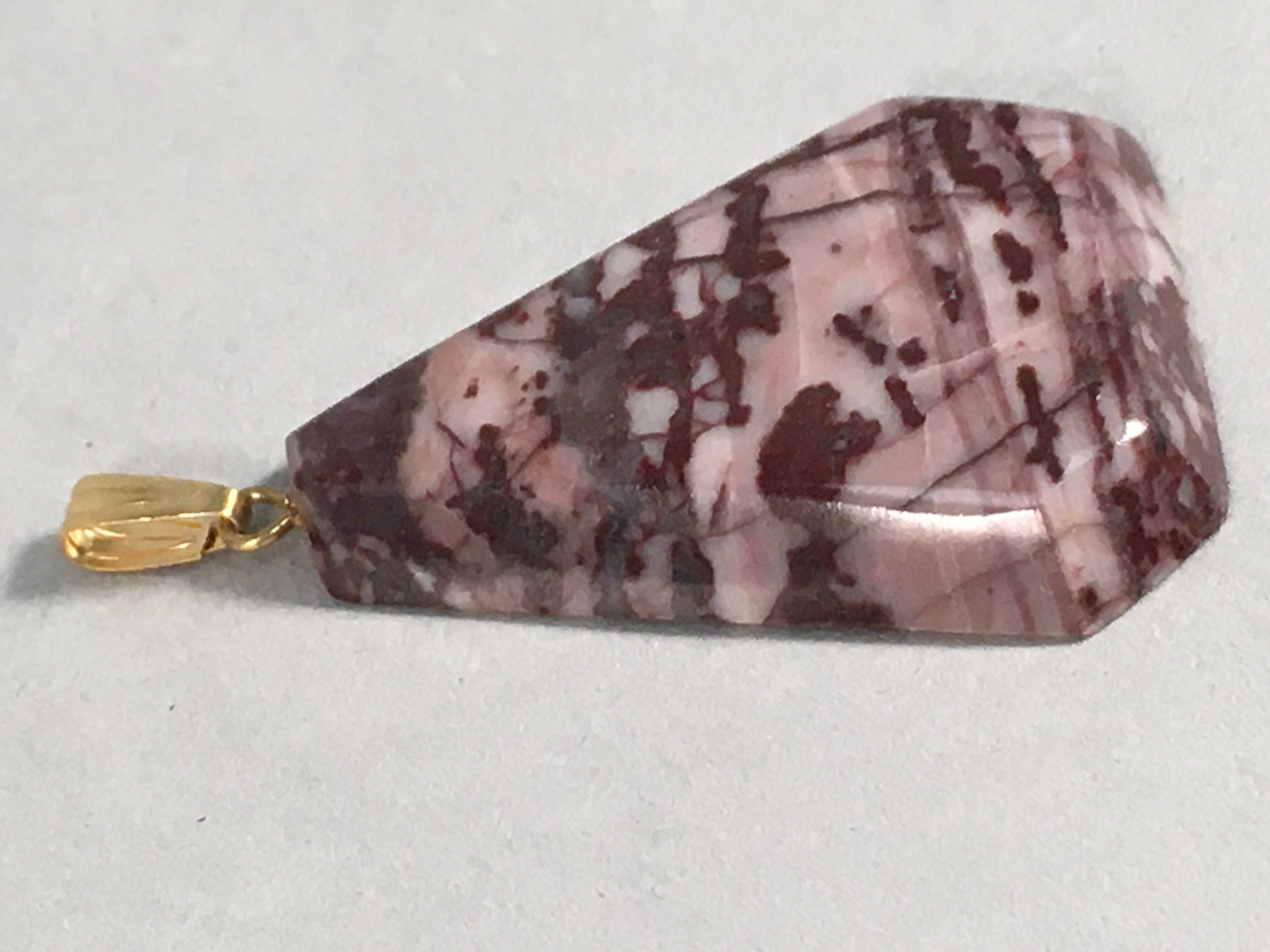 Japanese Stone Pendant Vtg Purple Shiny Triangle Gold Parts JK56