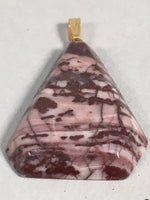 Japanese Stone Pendant Vtg Purple Shiny Triangle Gold Parts JK56