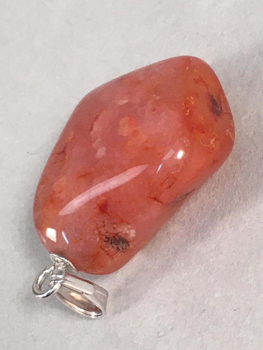 Japanese Stone Pendant Vtg Red Shiny Natural Brown Silver Parts JK55