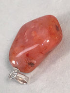 Japanese Stone Pendant Vtg Red Shiny Natural Brown Silver Parts JK55