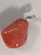 Japanese Stone Pendant Vtg Red Shiny Natural Brown Silver Parts JK55