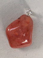 Japanese Stone Pendant Vtg Red Shiny Natural Brown Silver Parts JK55