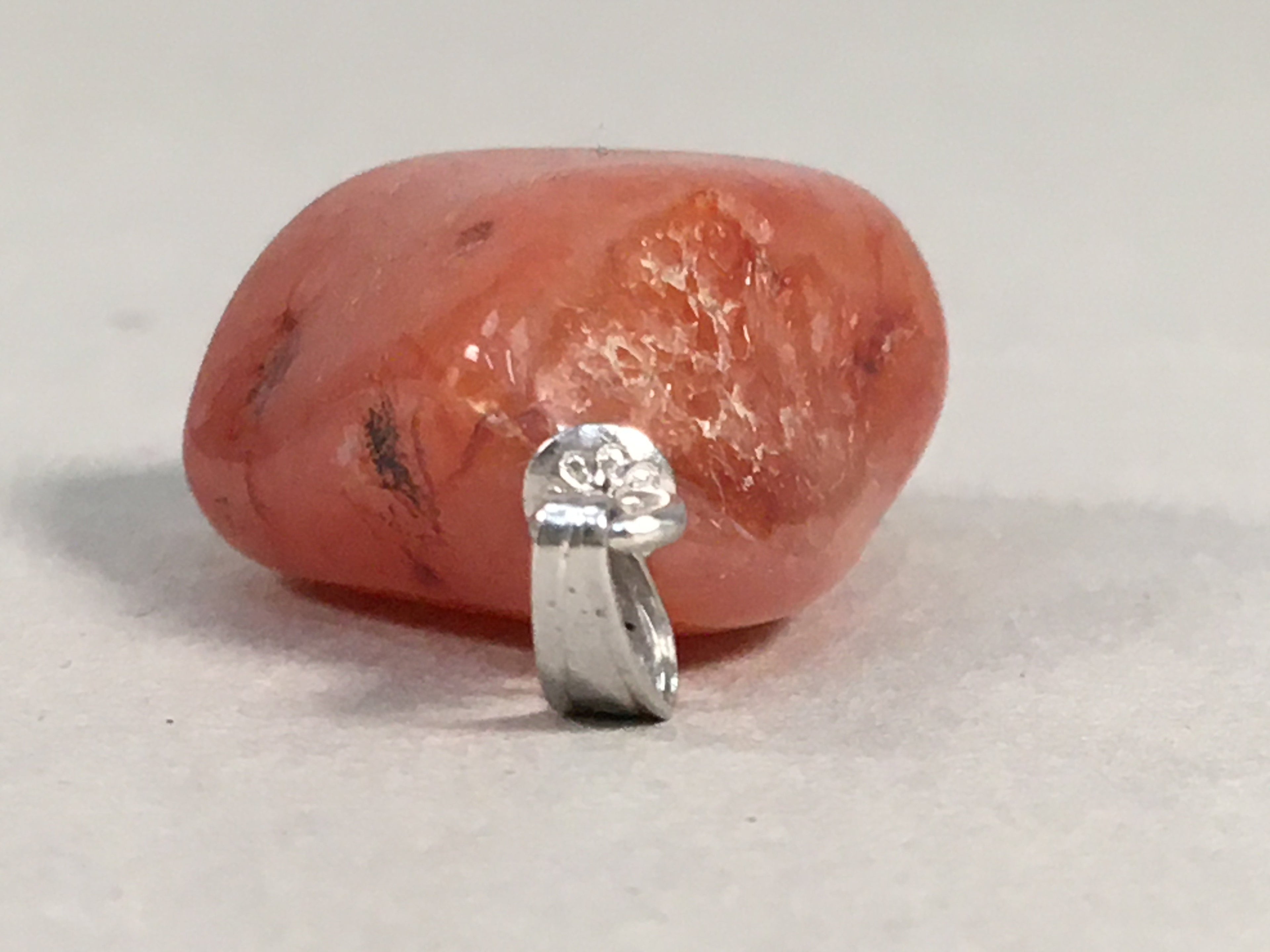 Japanese Stone Pendant Vtg Red Shiny Natural Brown Silver Parts JK55