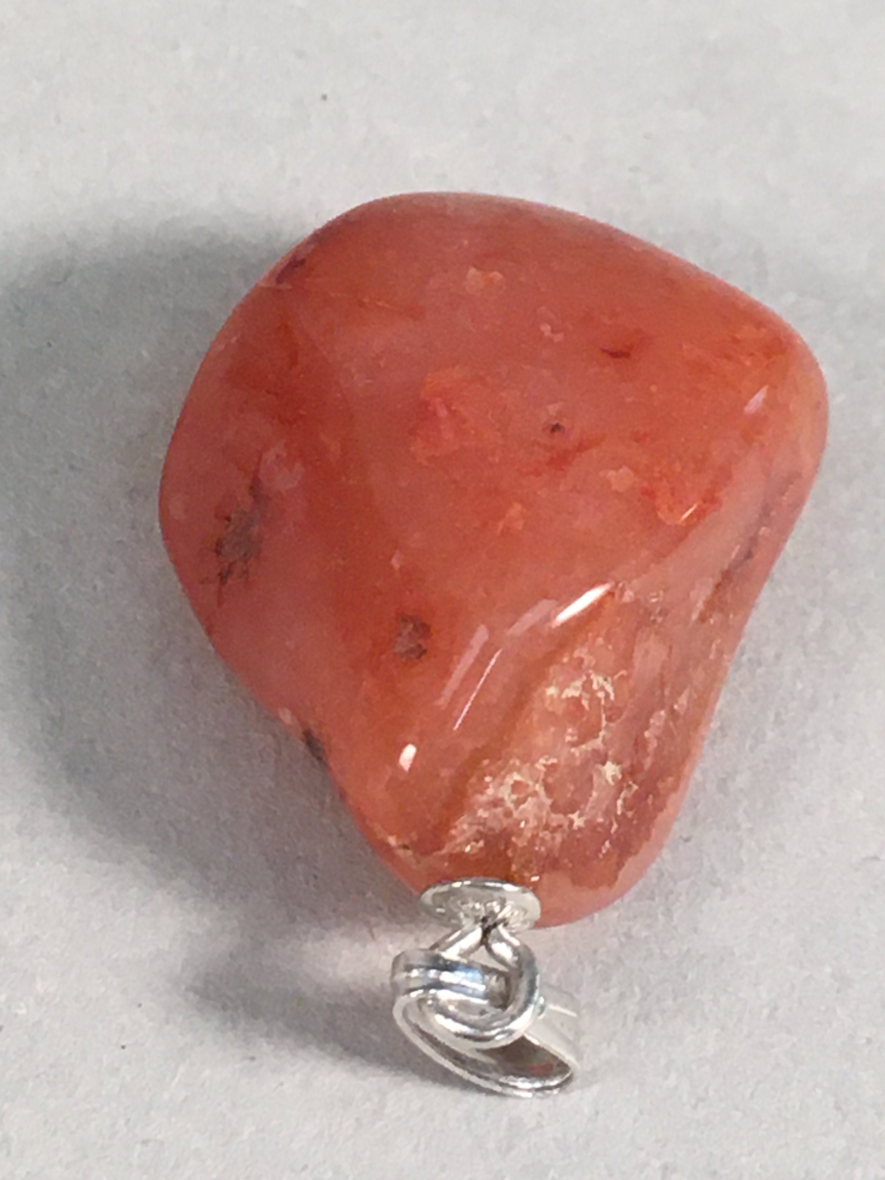 Japanese Stone Pendant Vtg Red Shiny Natural Brown Silver Parts JK55