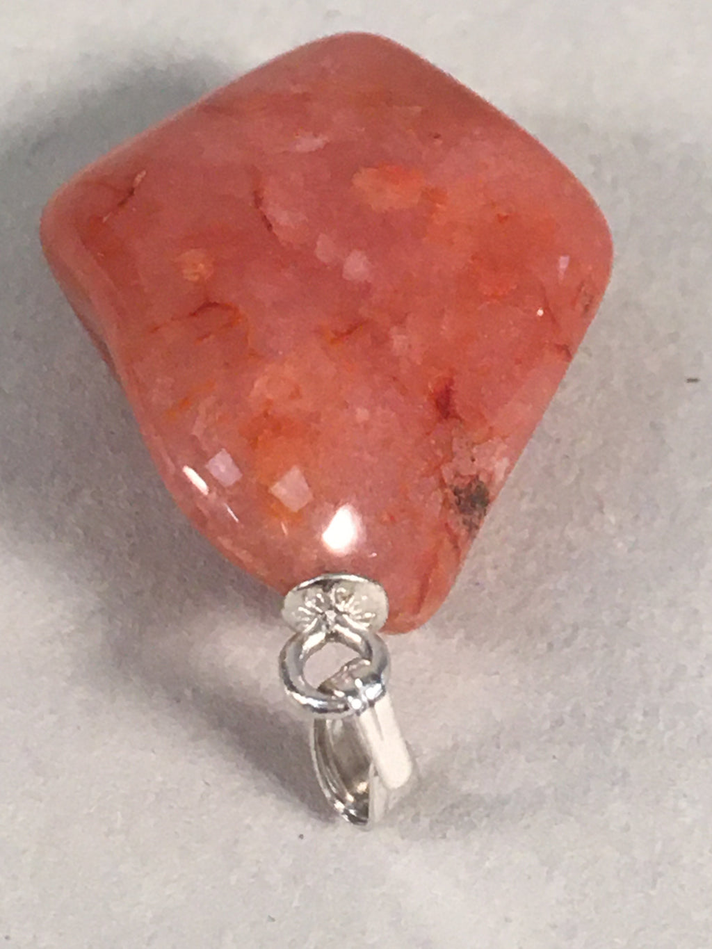 Japanese Stone Pendant Vtg Red Shiny Natural Brown Silver Parts JK55