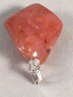 Japanese Stone Pendant Vtg Red Shiny Natural Brown Silver Parts JK55