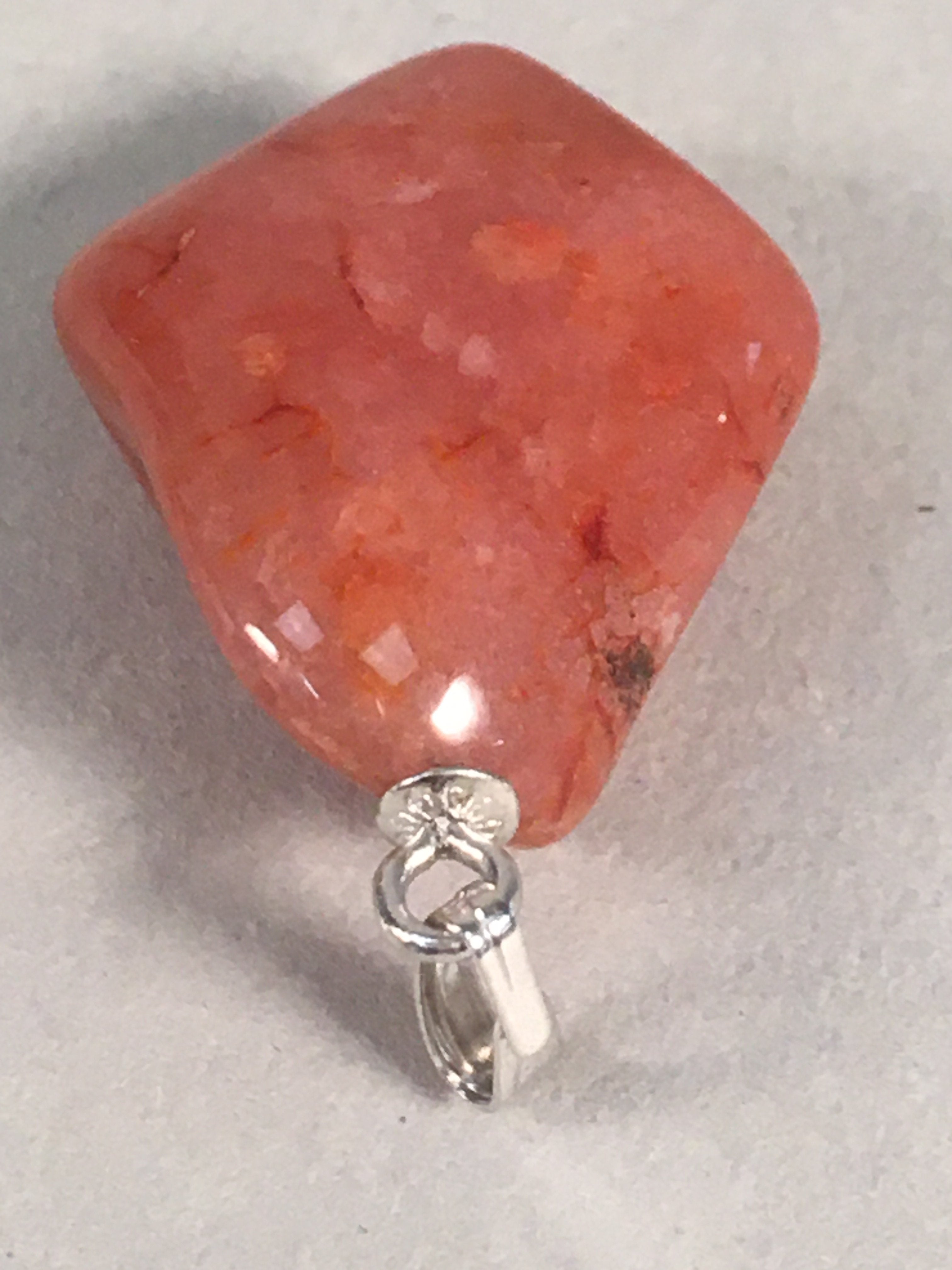 Japanese Stone Pendant Vtg Red Shiny Natural Brown Silver Parts JK55