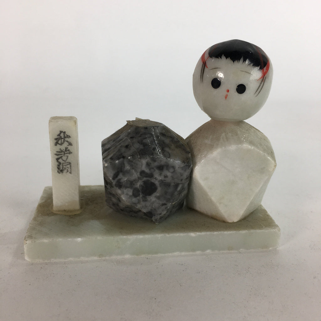 Japanese Stone Sculpture Figurine Vtg Kokeshi doll Gray White Stone Kids KF569