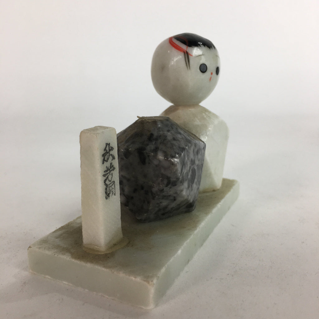 Japanese Stone Sculpture Figurine Vtg Kokeshi doll Gray White Stone Kids KF569