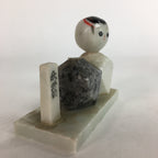 Japanese Stone Sculpture Figurine Vtg Kokeshi doll Gray White Stone Kids KF569