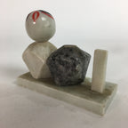 Japanese Stone Sculpture Figurine Vtg Kokeshi doll Gray White Stone Kids KF569
