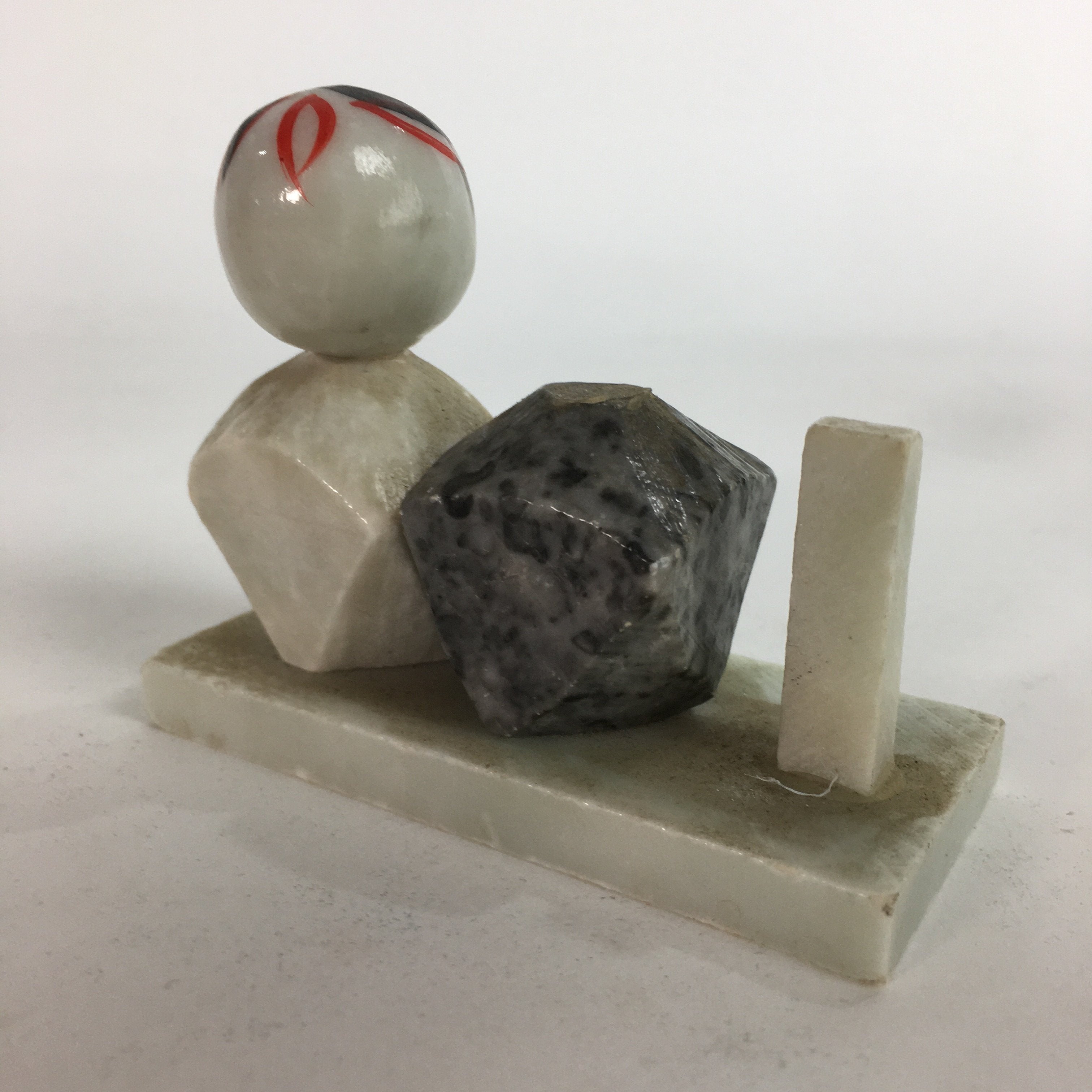 Japanese Stone Sculpture Figurine Vtg Kokeshi doll Gray White Stone Kids KF569