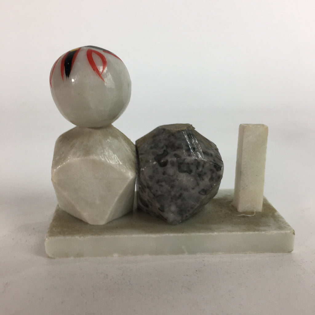 Japanese Stone Sculpture Figurine Vtg Kokeshi doll Gray White Stone Kids KF569