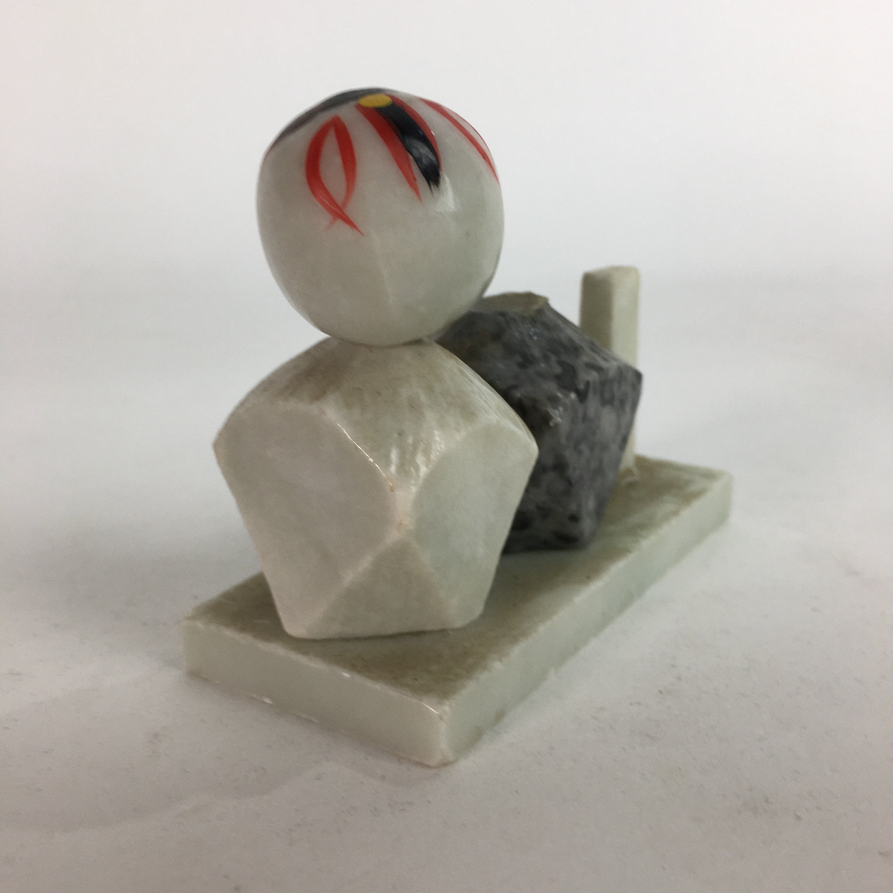 Japanese Stone Sculpture Figurine Vtg Kokeshi doll Gray White Stone Kids KF569